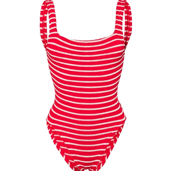 Hunza G Vibrant Red and Cream Striped Swimwear - Picture 1 of 5